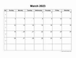 March 2023 Blank Calendar with US Holidays (horizontal)