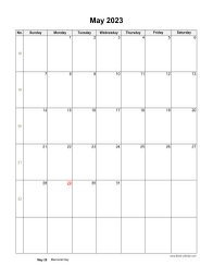 May 2023 Blank Calendar (US Holidays, vertical)