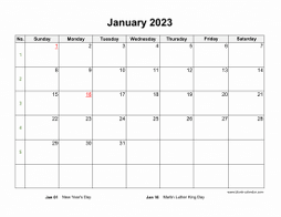 Blank Calendar 2023 (US Holidays, 12 pages, horizontal)