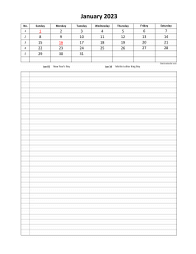 Monthly 2023 calendar with week numbers, space for appointment on the bottom
