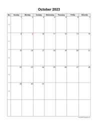 October 2023 Blank Calendar (vertical)