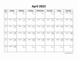Printable April 2023 Calendar with check boxes (horizontal)