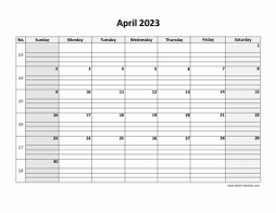Printable April 2023 Calendar, large box grid, space for notes (horizontal)