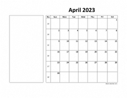 Printable April 2023 Calendar, large box, Federal Holidays listed, space for notes (horizontal)