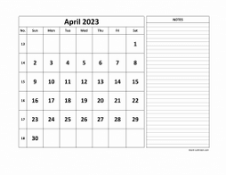 April 2023 printable calendar, large space for appointment and notes