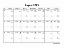 Printable August 2023 Calendar with check boxes (horizontal)