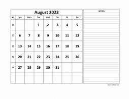 Printable August 2023 Calendar, large space for appointment and notes (horizontal)