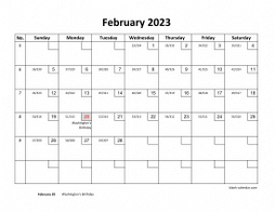 Printable February 2023 Calendar with check boxes (horizontal)