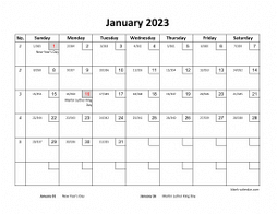 Printable January 2023 Calendar with check boxes (horizontal)