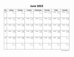 Printable June 2023 Calendar with check boxes (horizontal)