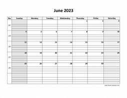 Printable June 2023 Calendar, large box grid, space for notes (horizontal)
