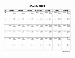 Printable March 2023 Calendar with check boxes (horizontal)