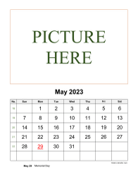 May 2023 printable calendar, pictures can be placed at the top