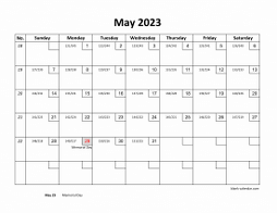 May 2023 printable calendar with check boxes