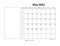 May 2023 printable calendar, large box, space for notes