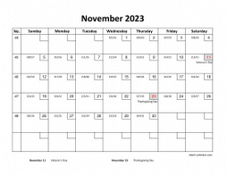 Printable November 2023 Calendar with check boxes (horizontal)
