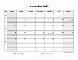 Printable November 2023 Calendar, large box grid, space for notes (horizontal)