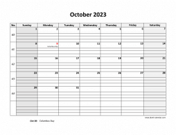 Printable October 2023 Calendar, large box grid, space for notes (horizontal)