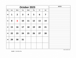Printable October 2023 Calendar, large space for appointment and notes (horizontal)