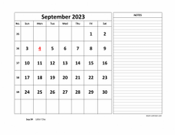 Printable September 2023 Calendar, large space for appointment and notes (horizontal)