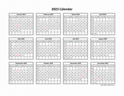 Printable Calendar 2023, Clean Design, Yearly Planner (one page, horizontal)