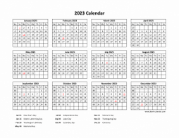 Printable Calendar 2023 with US Federal Holidays (one page, horizontal)