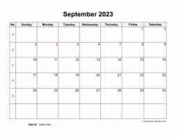 September 2023 Blank Calendar with US Holidays (horizontal)