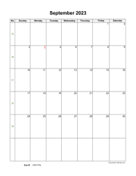 September 2023 Blank Calendar (US Holidays, vertical)