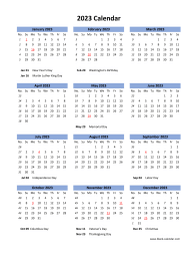 Blank Calendar 2023 (US Holidays, one page, vertical)