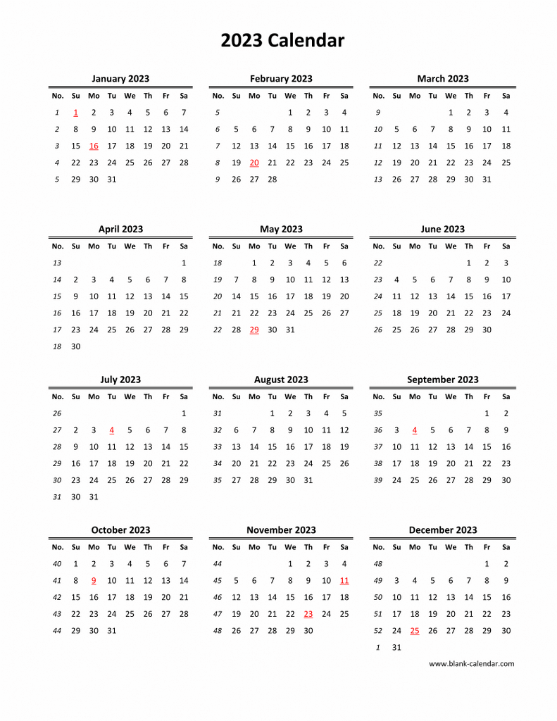 2023 Weekly Calendar, 12 Month Calendar