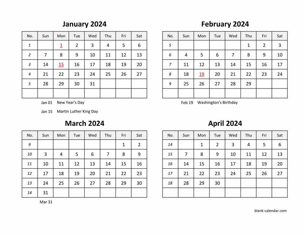2024 Four Month Calendar Templates For Talya Fernanda