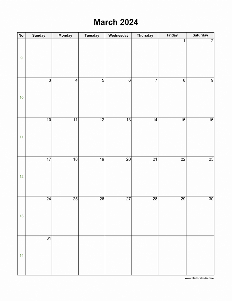 Download March 2024 Blank Calendar with US Holidays (vertical)