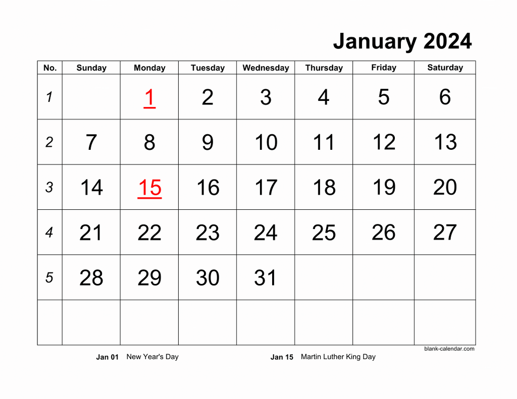 Monthly 2024 Calendars