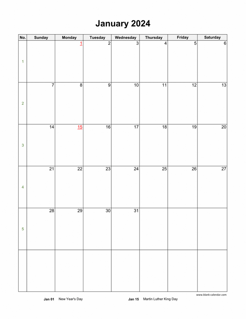 Download Blank Calendar 2024 with US Holidays (12 pages, one month per ...