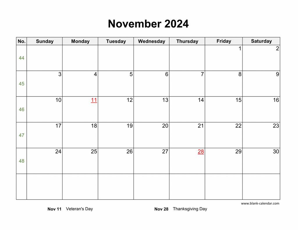 November 2024 Blank Calendar
