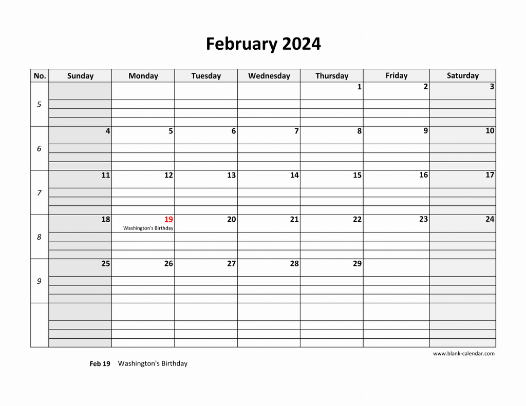 Free Download Printable February 2024 Calendar, large box grid, space ...