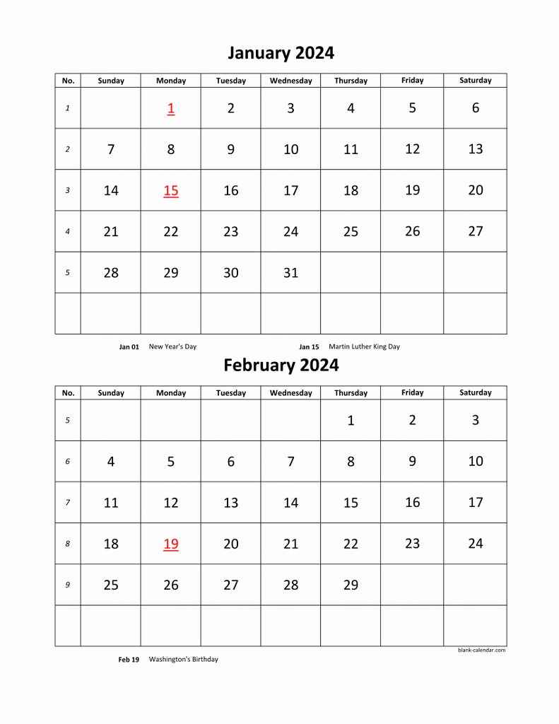 2 Page Calendar Per Month Printable 2024 Cally Corette