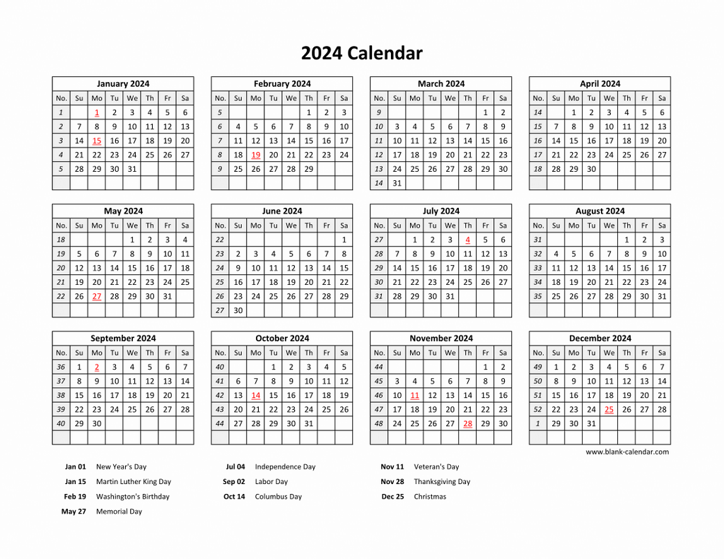 free download printable calendar 2024 with us federal holidays one