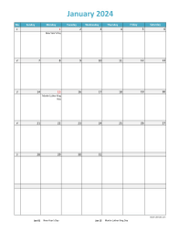 2024 excel calendar, full page table grid, US holidays