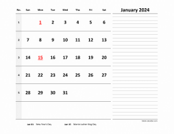 2024 Excel Calendar Large Space