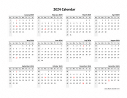 Yearly 2024 calendar template blank design