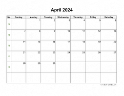 April 2024 Blank Calendar (horizontal)