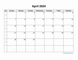 April 2024 Blank Calendar with US Holidays (horizontal)