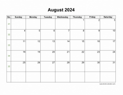 August 2024 Blank Calendar (horizontal)