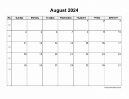 August 2024 Blank Calendar with US Holidays (horizontal)