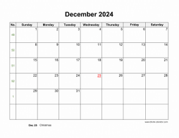 December 2024 blank calendar (horizontal)