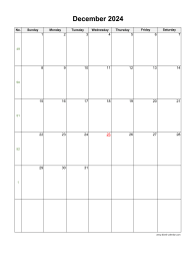 December 2024 Blank Calendar (vertical)