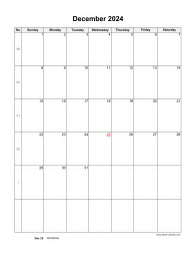 December 2024 Blank Calendar (US Holidays, vertical)