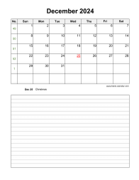 December 2024 Blank Calendar (Space for Notes, Vertical)