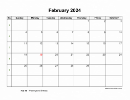 February 2024 blank calendar (horizontal)